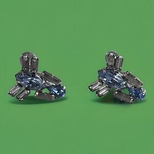 Vintage B. David Blue & clean Rhinestones Insect Screw On Earrings